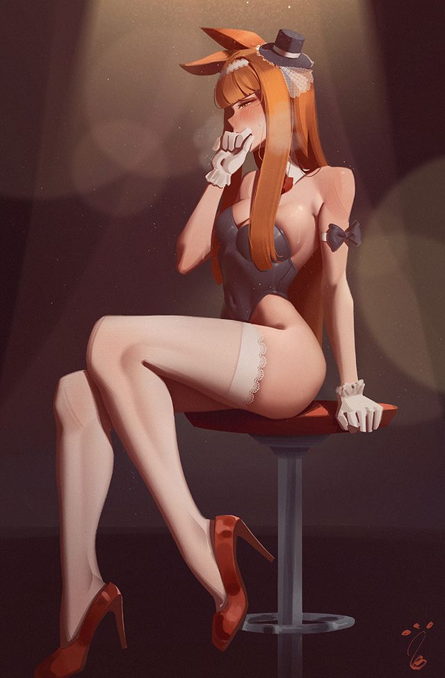 Silence: a character with long orange hair seated on a stool under a spotlight